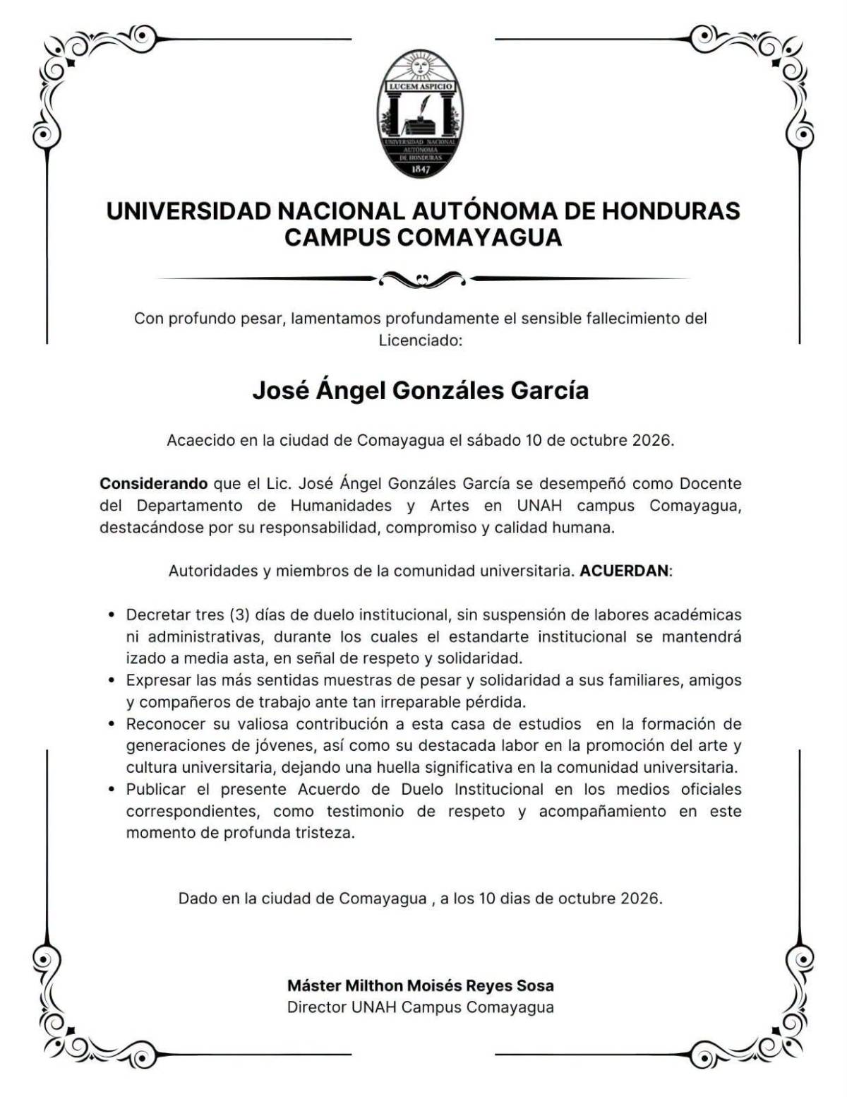 Hallan muerto al periodista y catedrático de la Unah José Ángel González