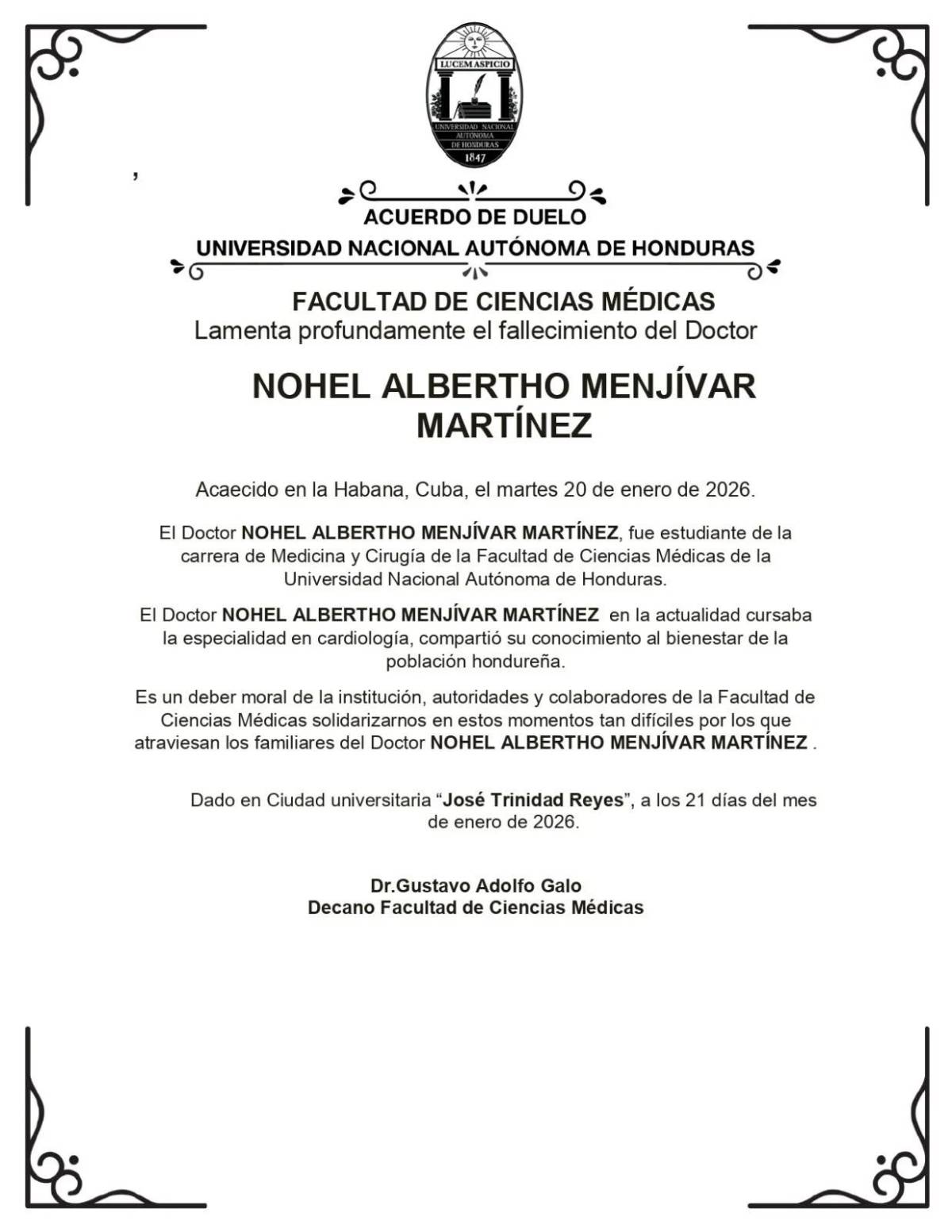 Conmoción por el inesperado fallecimiento de médico hondureño en Cuba