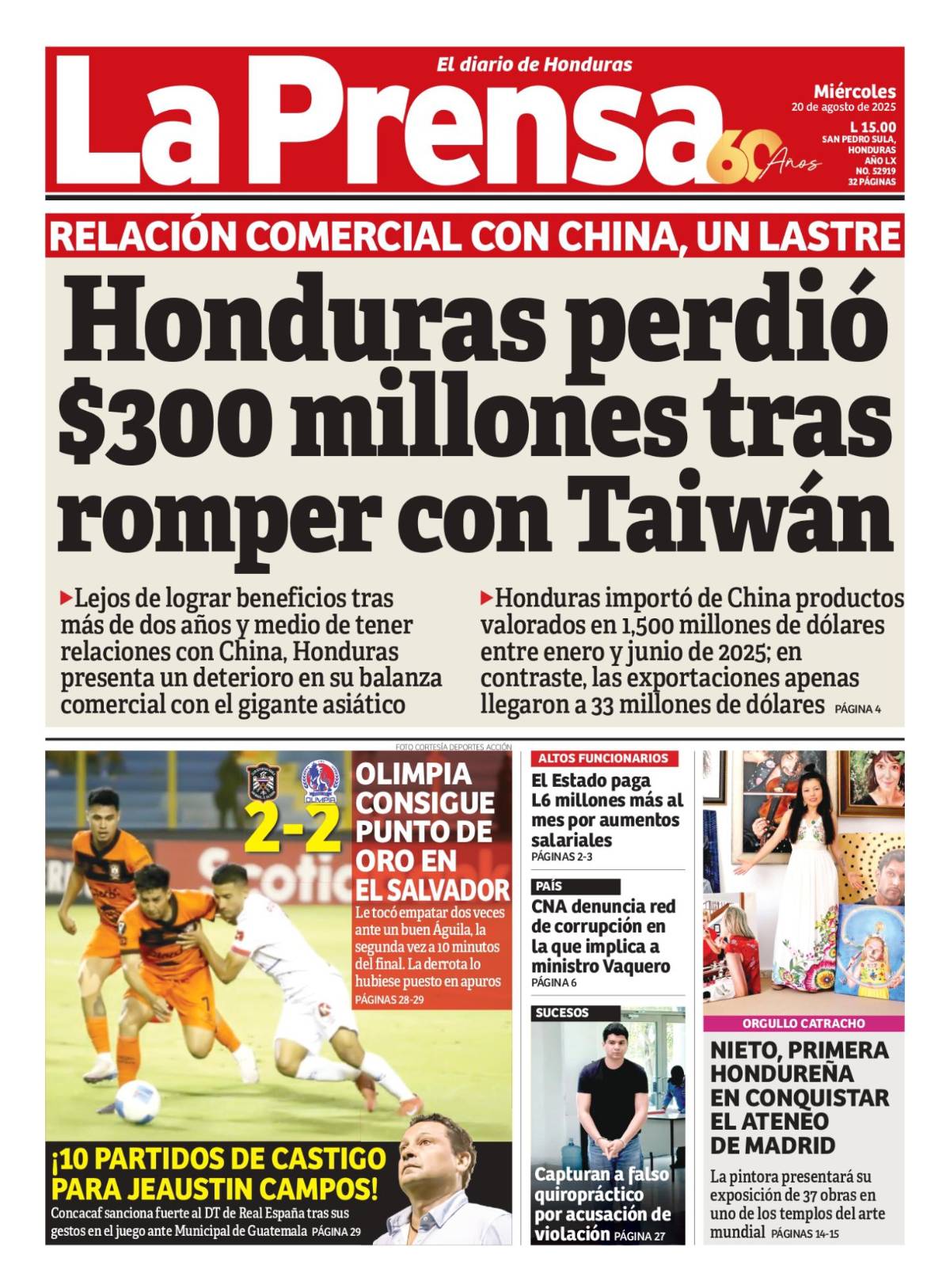 Honduras perdió $300 millones tras romper con Taiwán