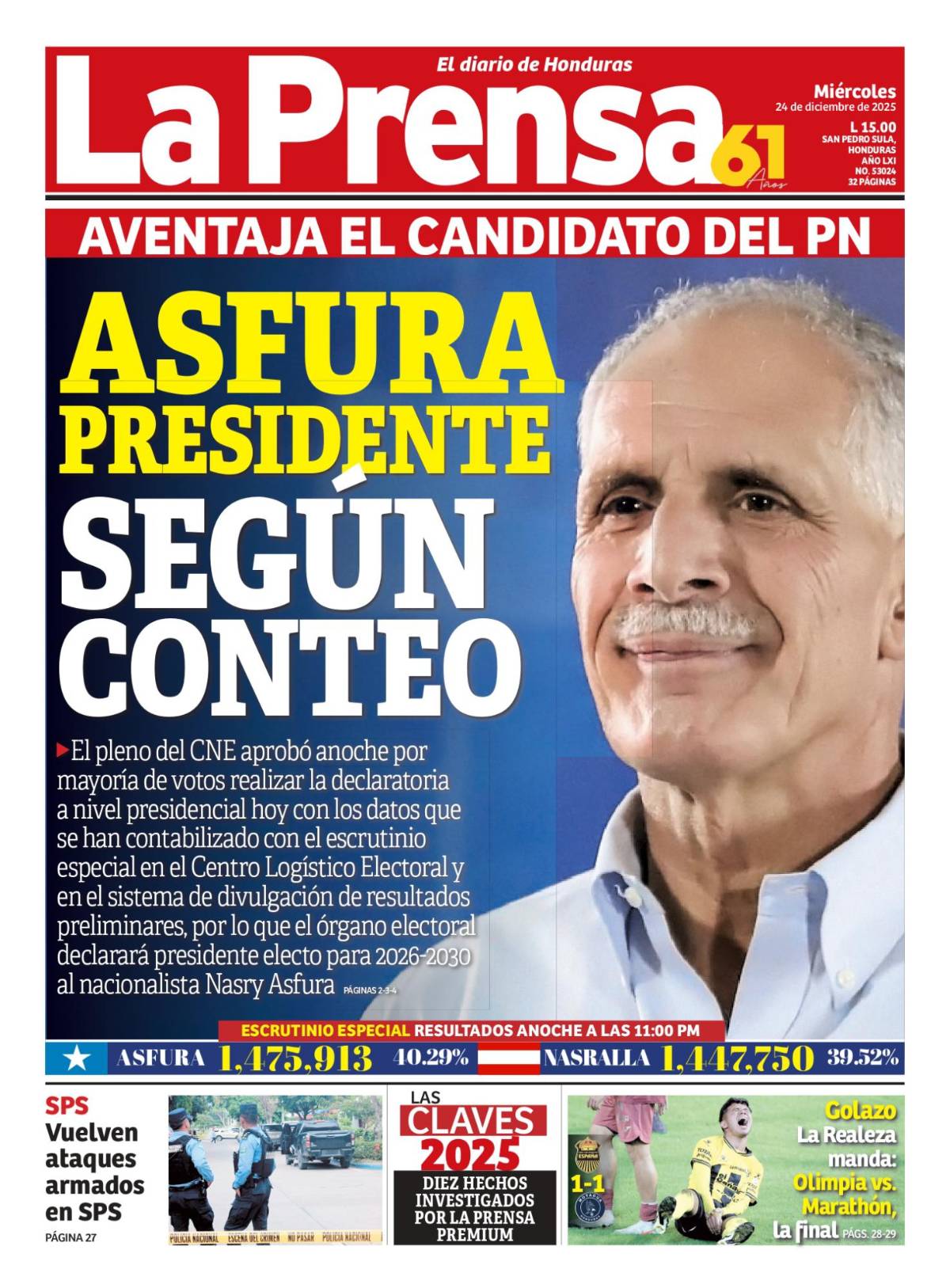 Asfura presidente, según conteo