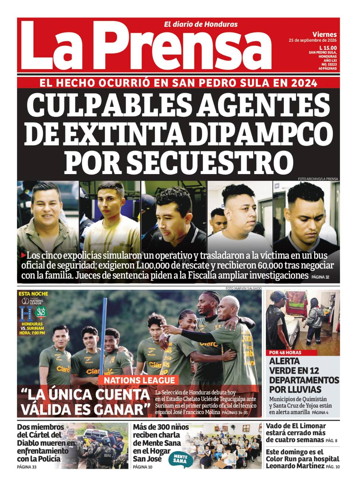 Portada de la edición impresa de DIARIO LA PRENSA de este viernes 25 de septiembre de 2026.