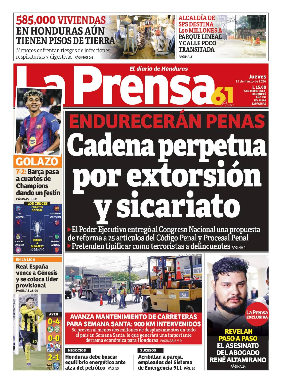 Cadena por extorsión y sicariato