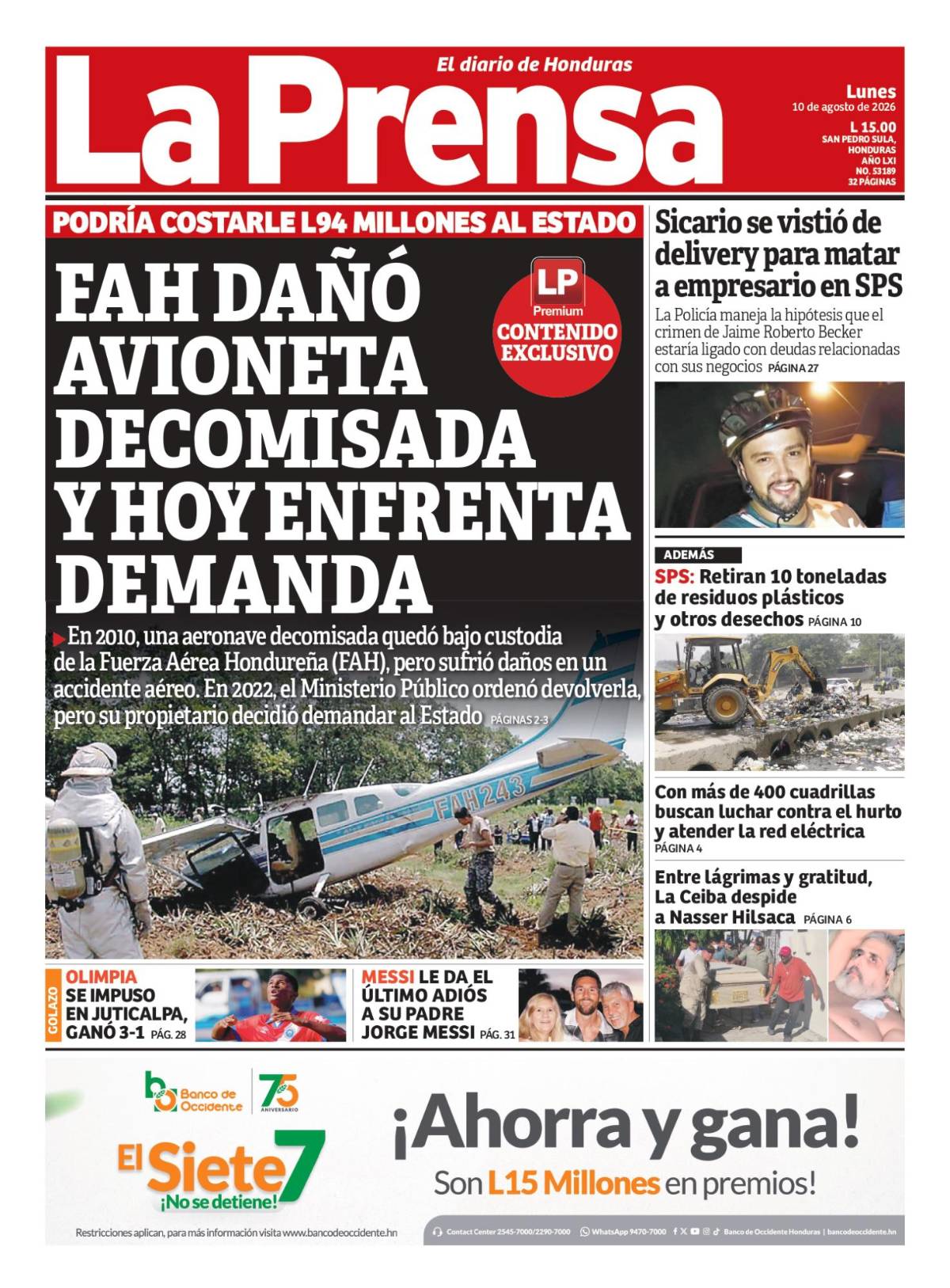 Portada de la edición impresa de DIARIO LA PRENSA del 10 de agosto de 2026.