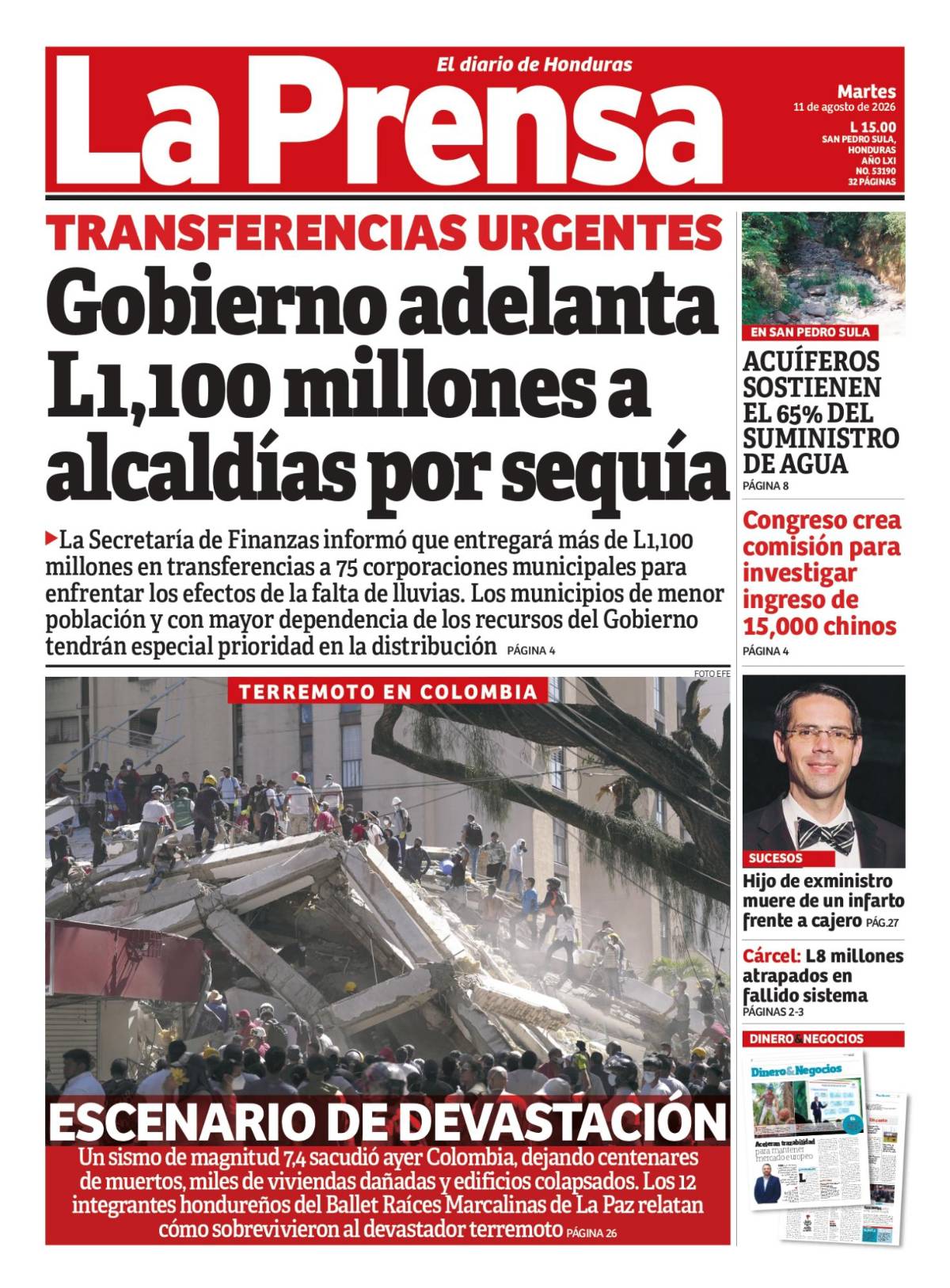 Portada de la edición impresa de DIARIO LA PRENSA.
