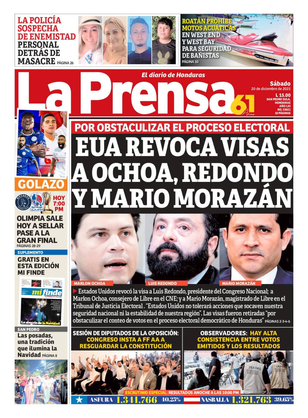 EUA revoca visas a Ochoa, Redondo y Mario Morazán