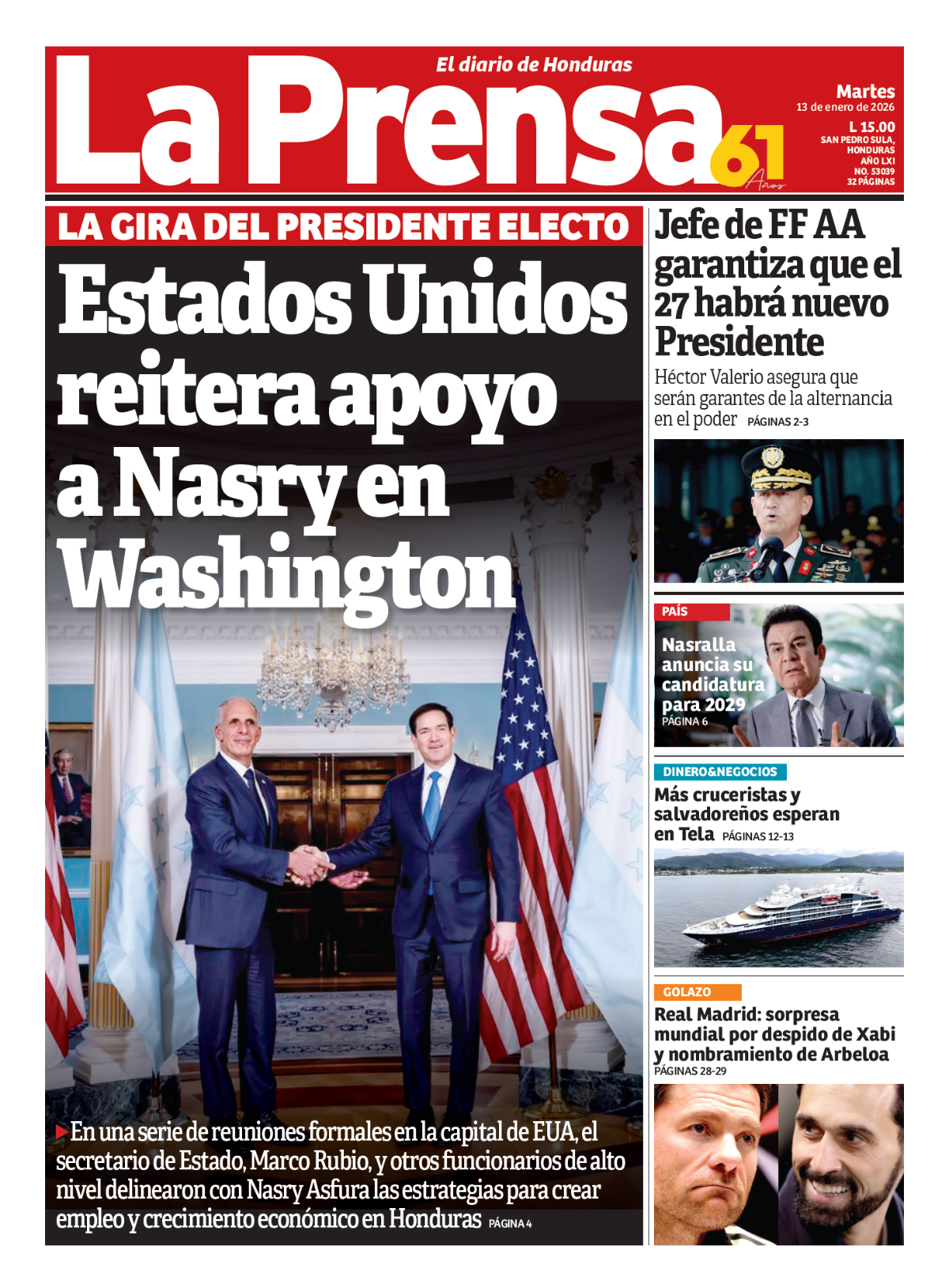 Estados Unidos reitera apoyo a Nasry en Washington