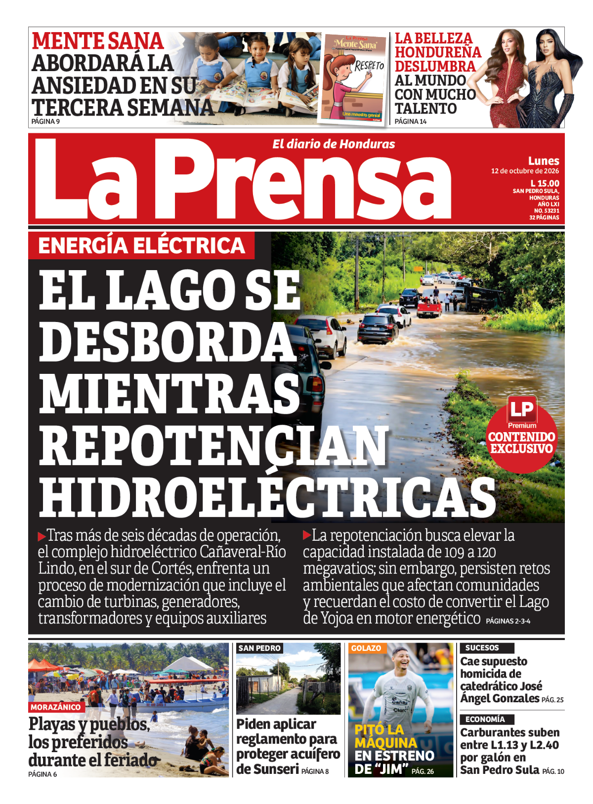 Portada de la edición impresa de DIARIO LA PRENSA de este lunes 12 de octubre de 2026.