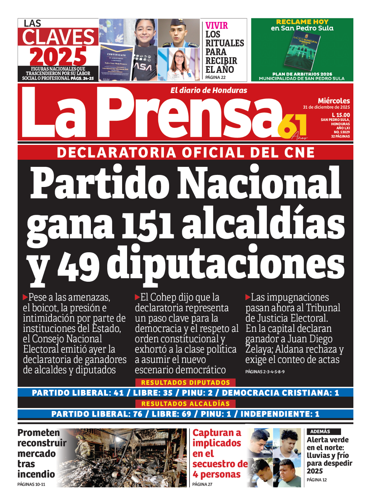 Partido Nacional gana 151 alcaldías y 49 diputaciones