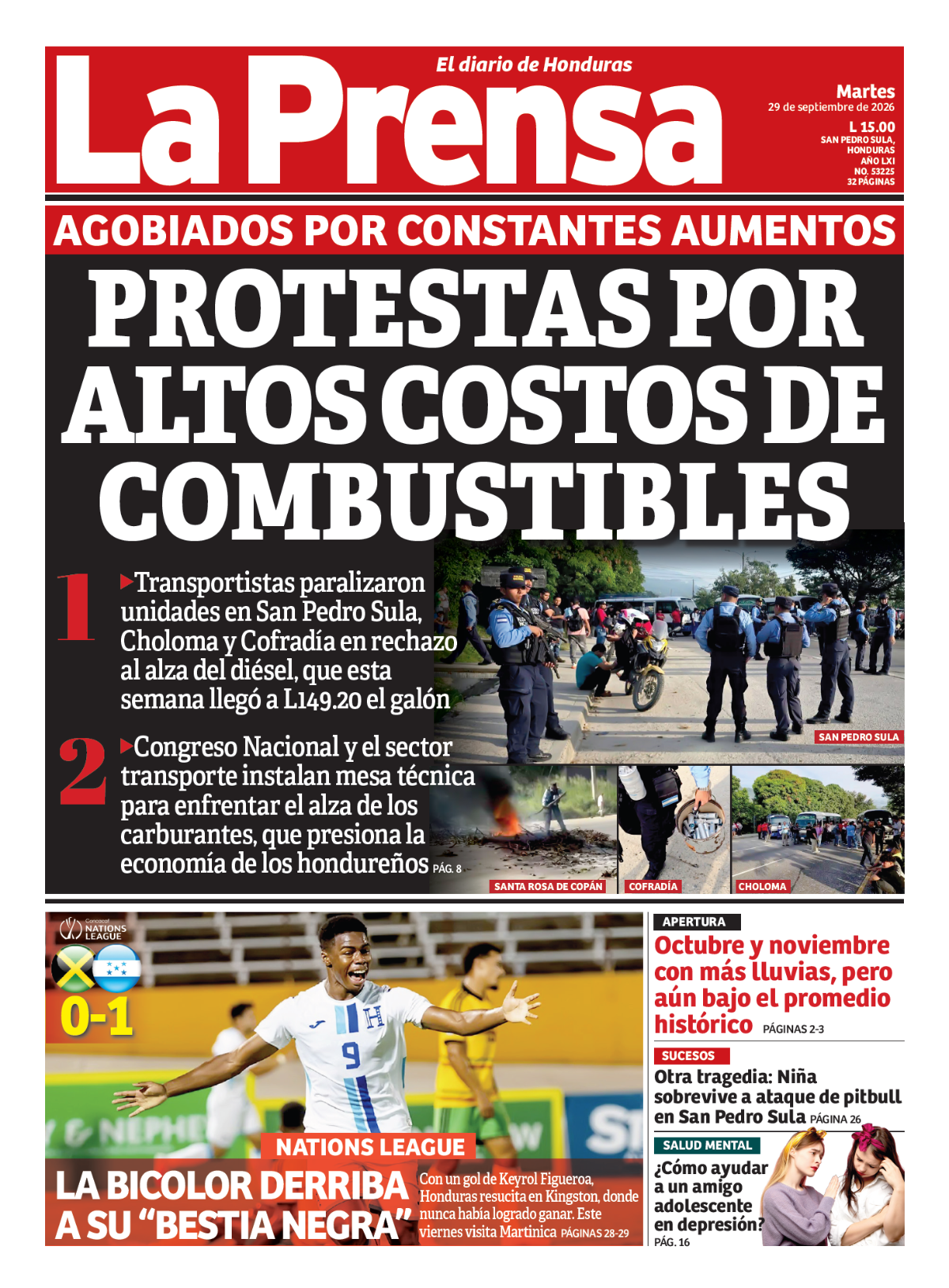 Portada de la edición impresa de DIARIO LA PRENSA de este martes 29 de septiembre.