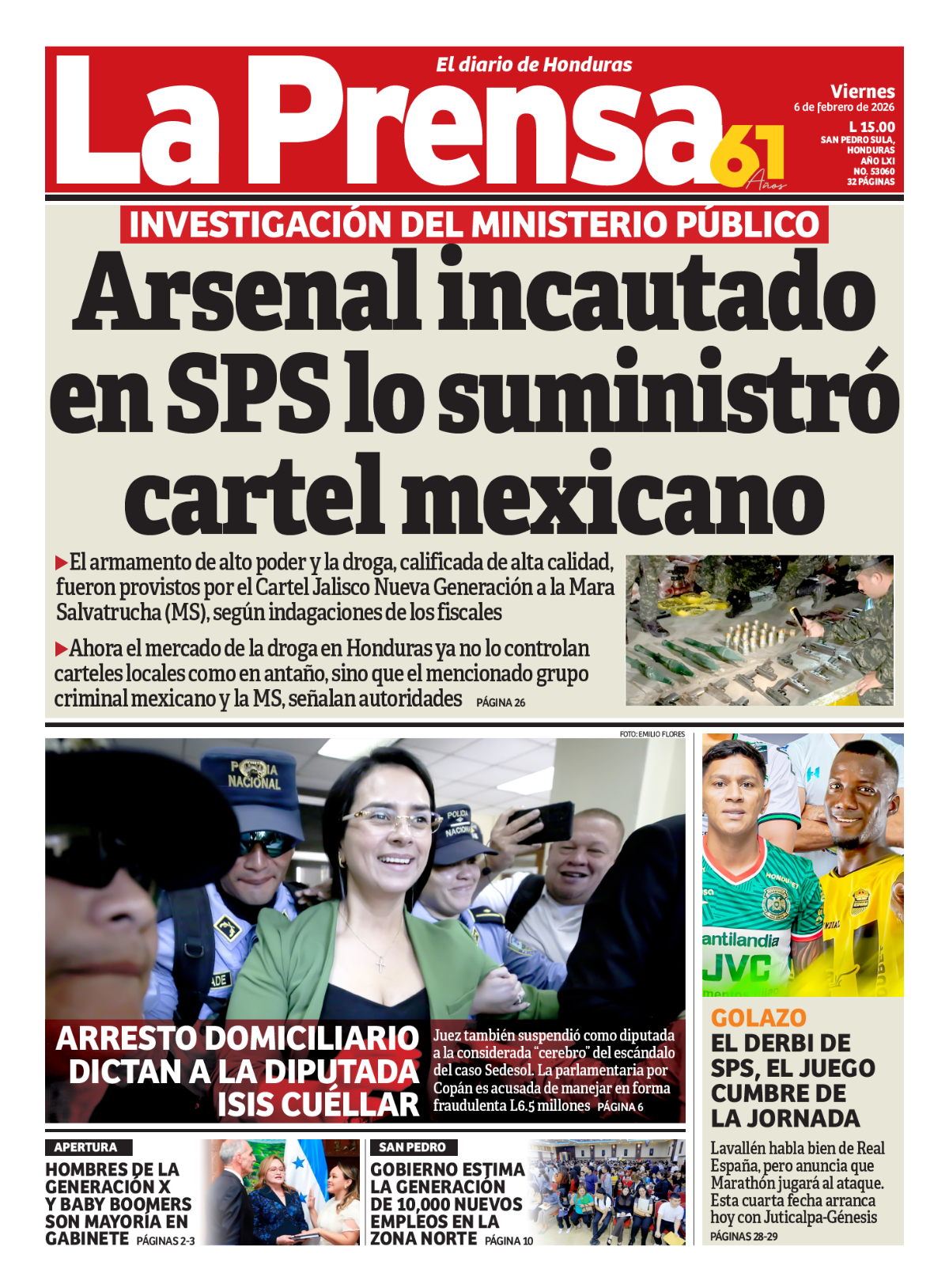 Arsenal incautado en SPS lo suministró cartel mexicano