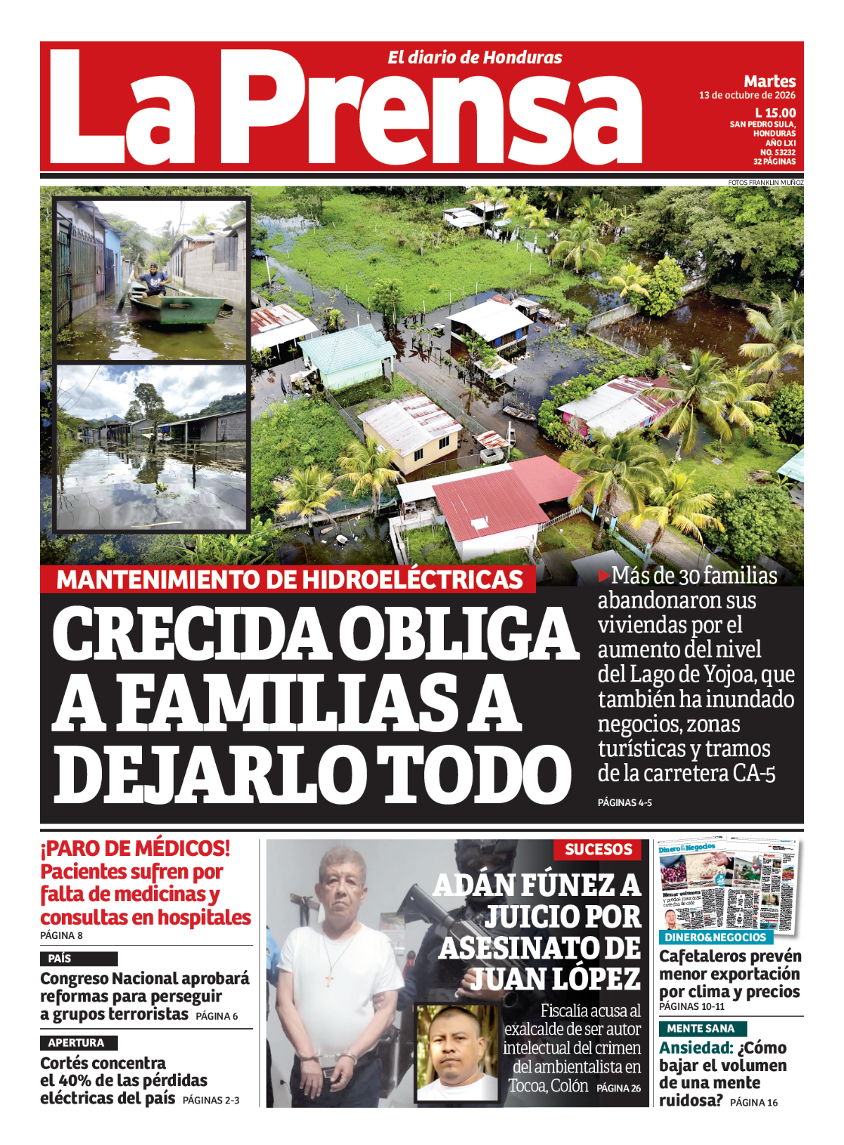 Portada de la edición impresa de DIARIO LA PRENSA de este martes 13 de octubre de 2026.