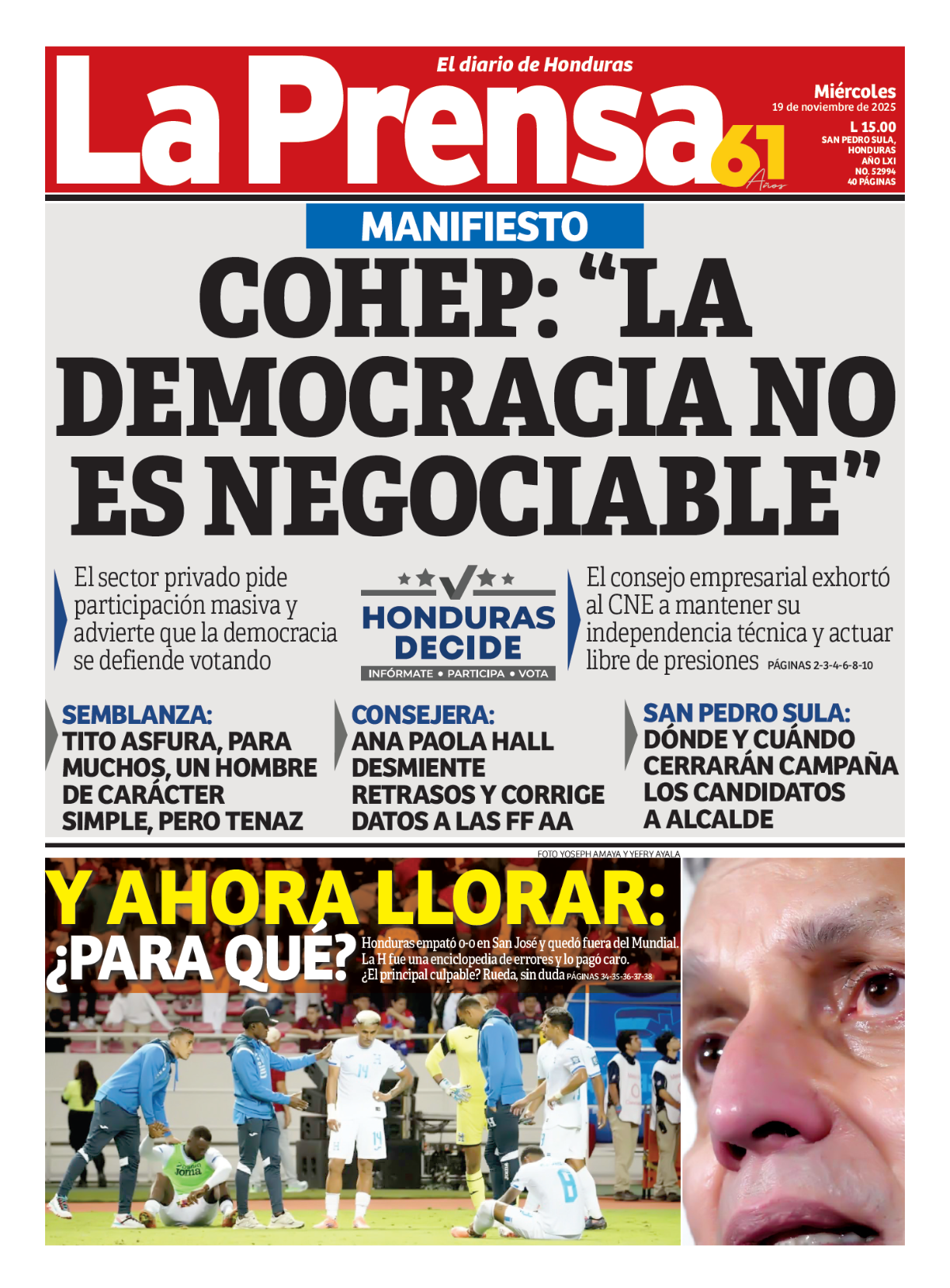 Cohep: La democracia no es negociable