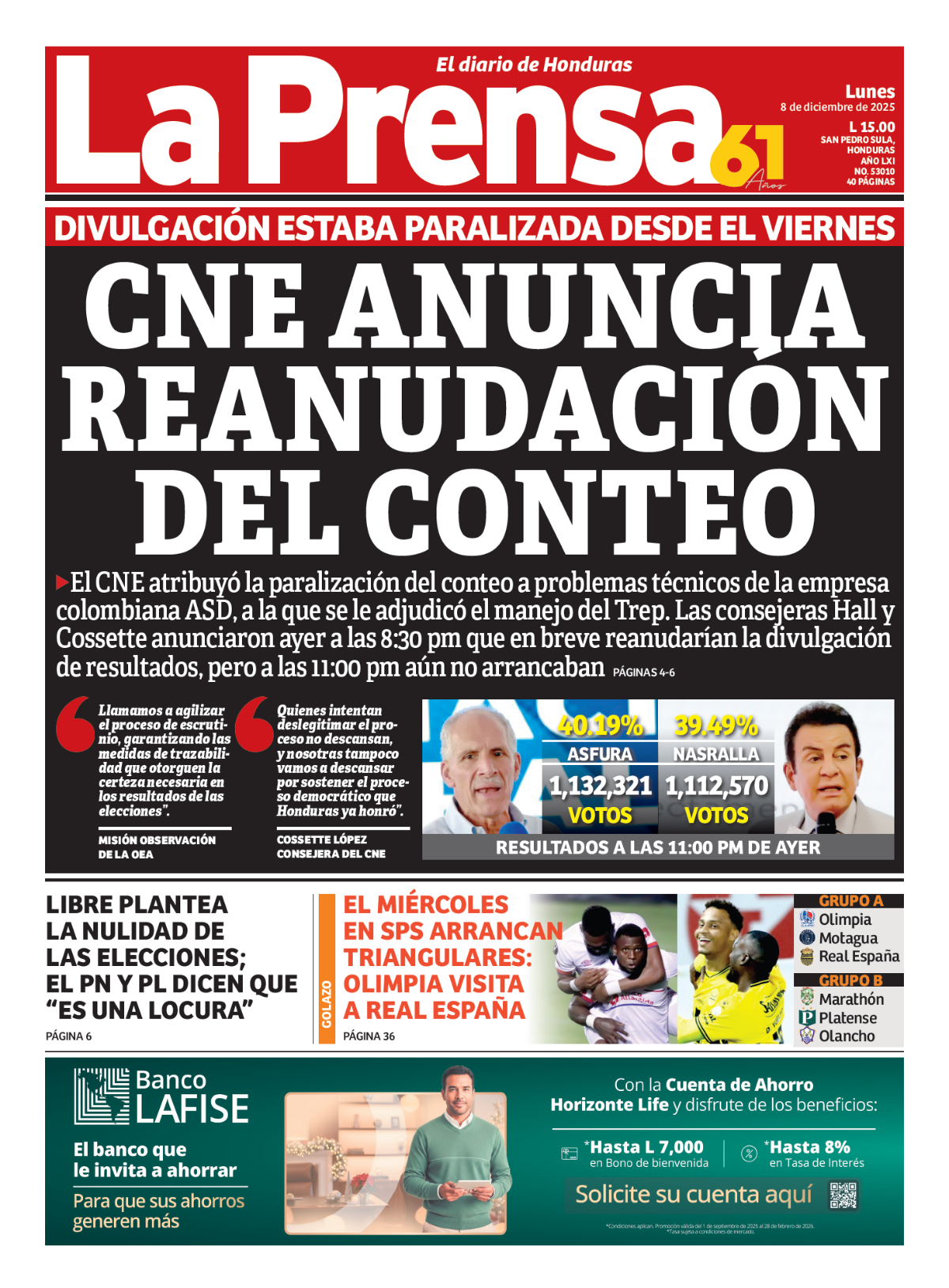 CNE anuncia reanudación del conteo