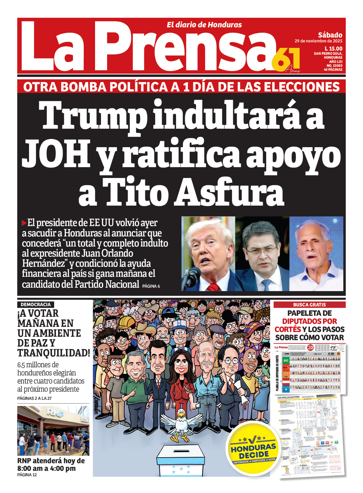 Trump indultará a JOH y ratifica apoyo a Tito Asfura