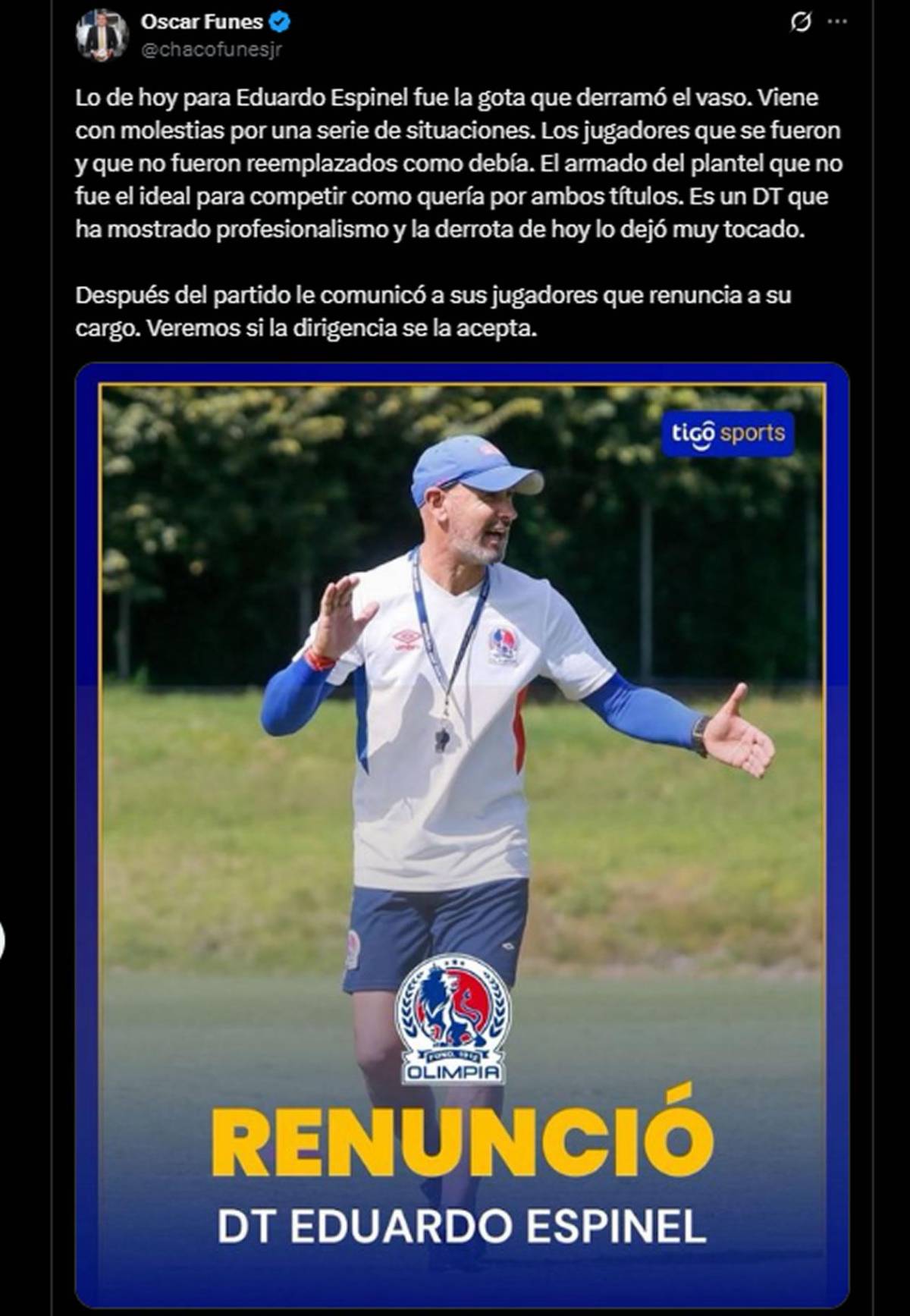 Prensa reacciona a renuncia de Espinel y señalan a dos jugadores de Olimpia