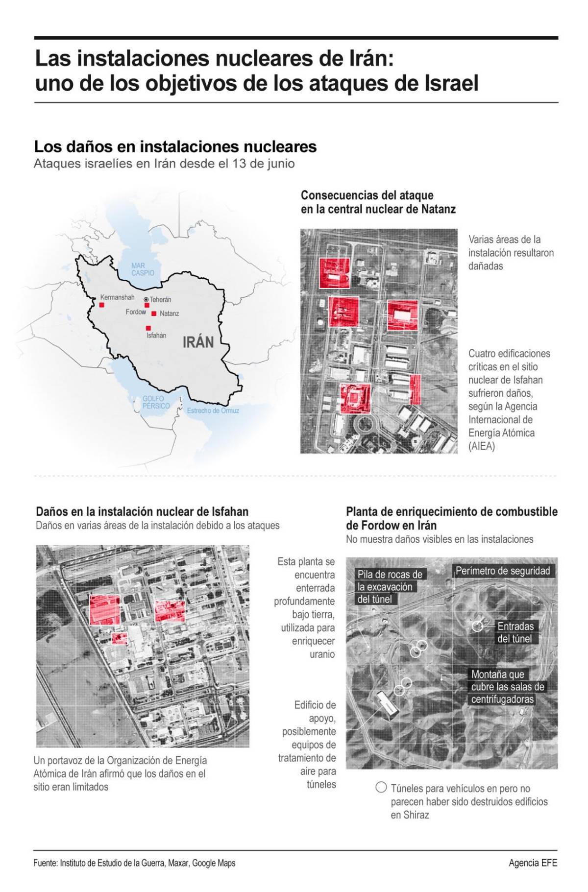 Las imágenes de las instalaciones nucleares iraníes bombardeadas por EEUU