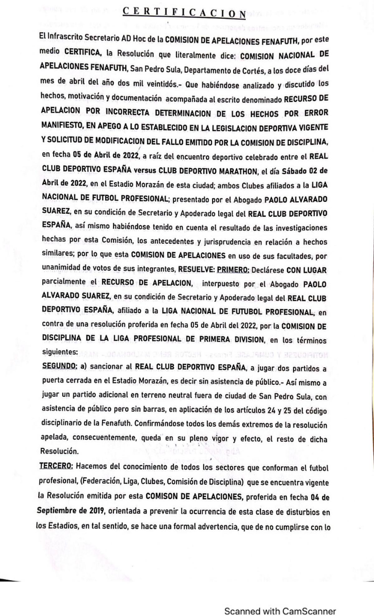 El comunicado de la Comisión de Apelaciones sobre el castigo del Real España.
