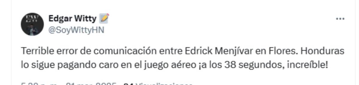 Bermudas - Honduras: Indignación y críticas contra Edrick Menjívar por lo que hizo