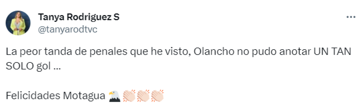 “La peor tanda de penales que he visto, Olancho no pudo anotar un tan solo gol”, dijo Tanya Rodríguez tras el partido.