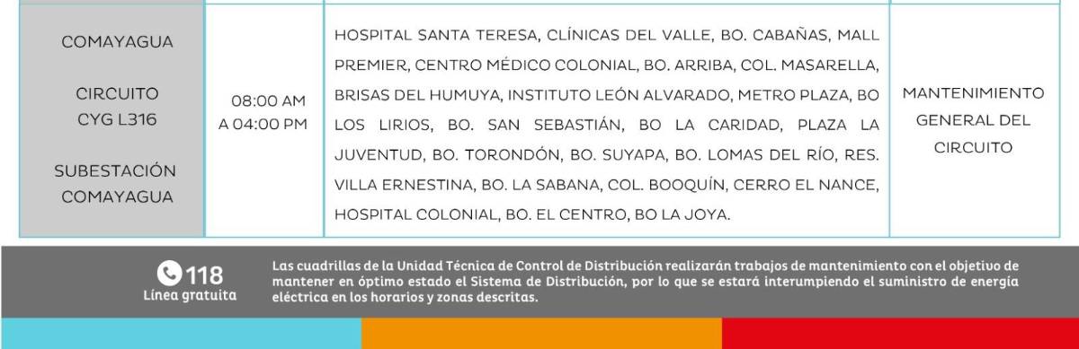 Zonas de Honduras que no tendrán luz este viernes 7 de febrero