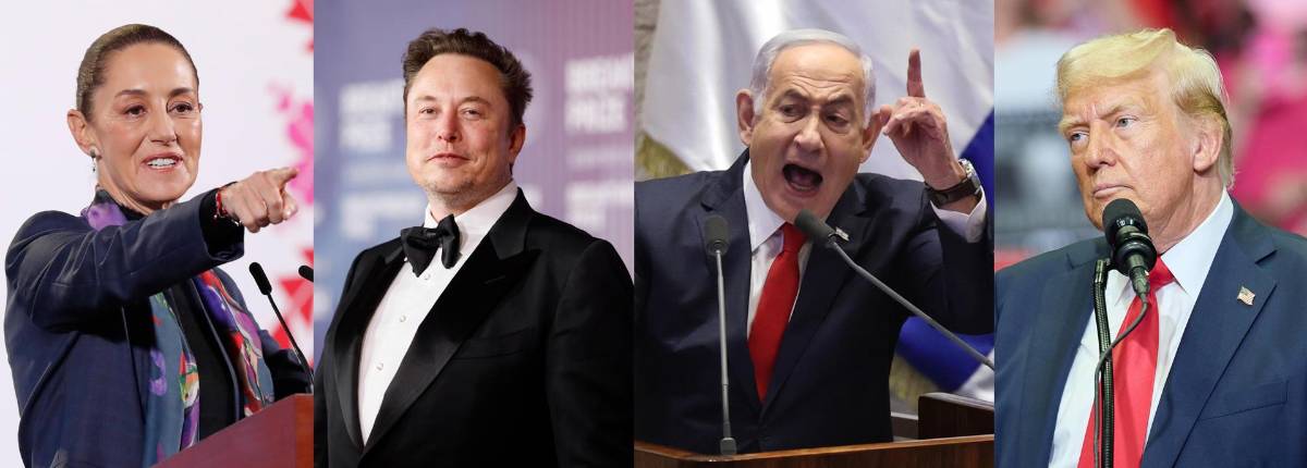 La presidenta de Mexico Claudia Sheinbaum, el consejero delegado de Tesla, Elon Musk, el primer ministro israelí, Benjamín Netanyahu y el presidente electo de EE.UU., Donald Trump.
