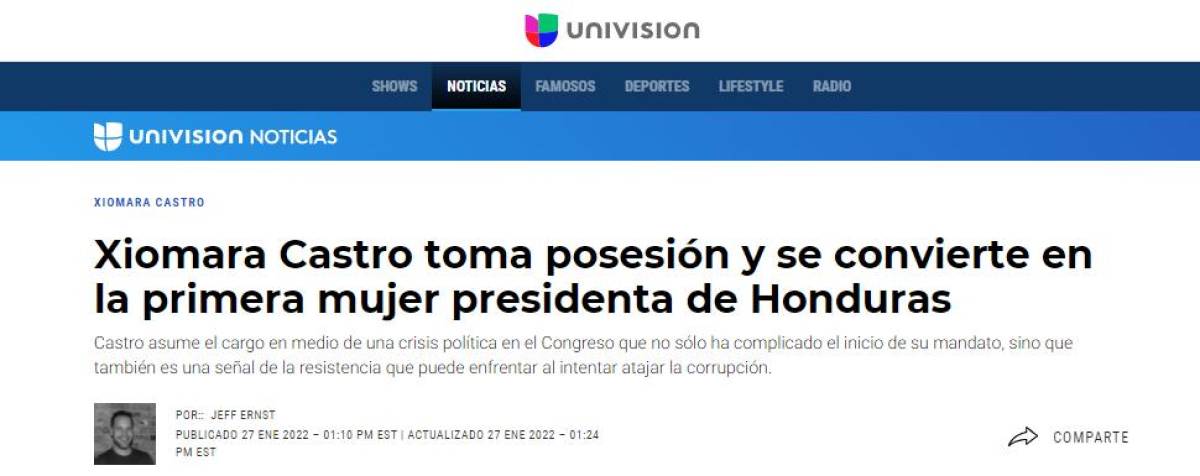 Medios internacionales destacan toma de posesión de Xiomara Castro en Honduras