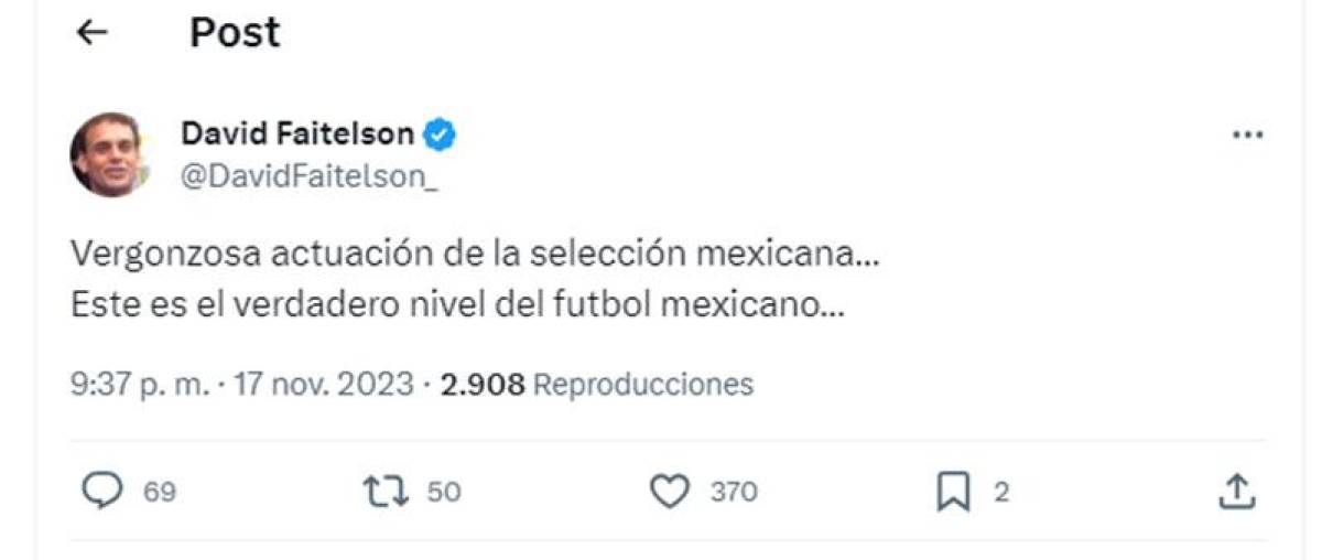 “Vergonzosa actuación de la selección mexicana... Este es el verdadero nivel del futbol mexicano”, dijo Faitelson tras el 2-0 de Honduras.