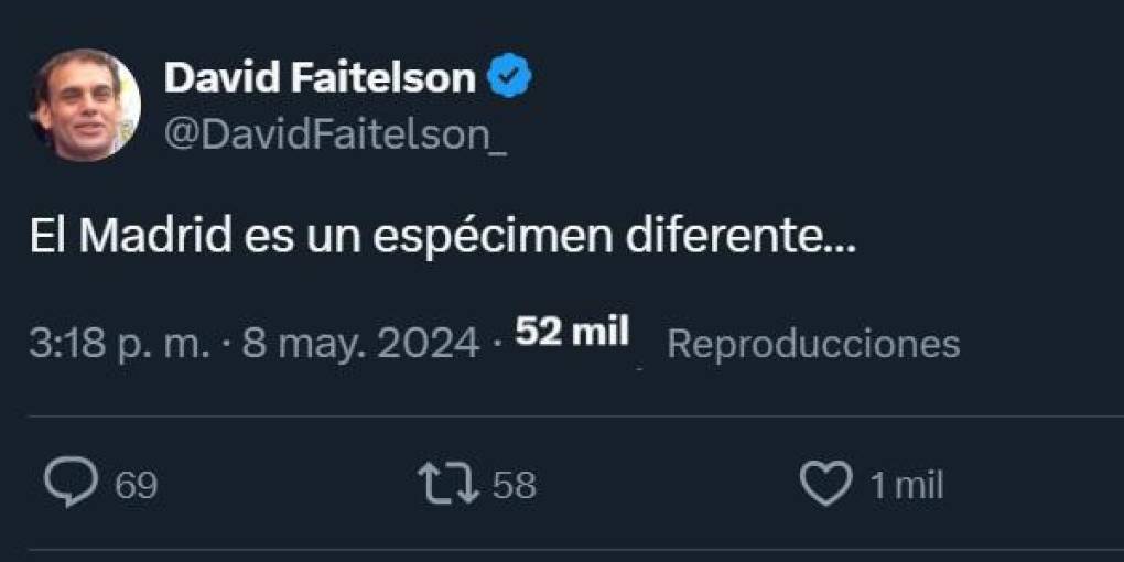 David Faitelson en sus redes cuando remontó al Real Madrid: “Es un espécimen diferente”.