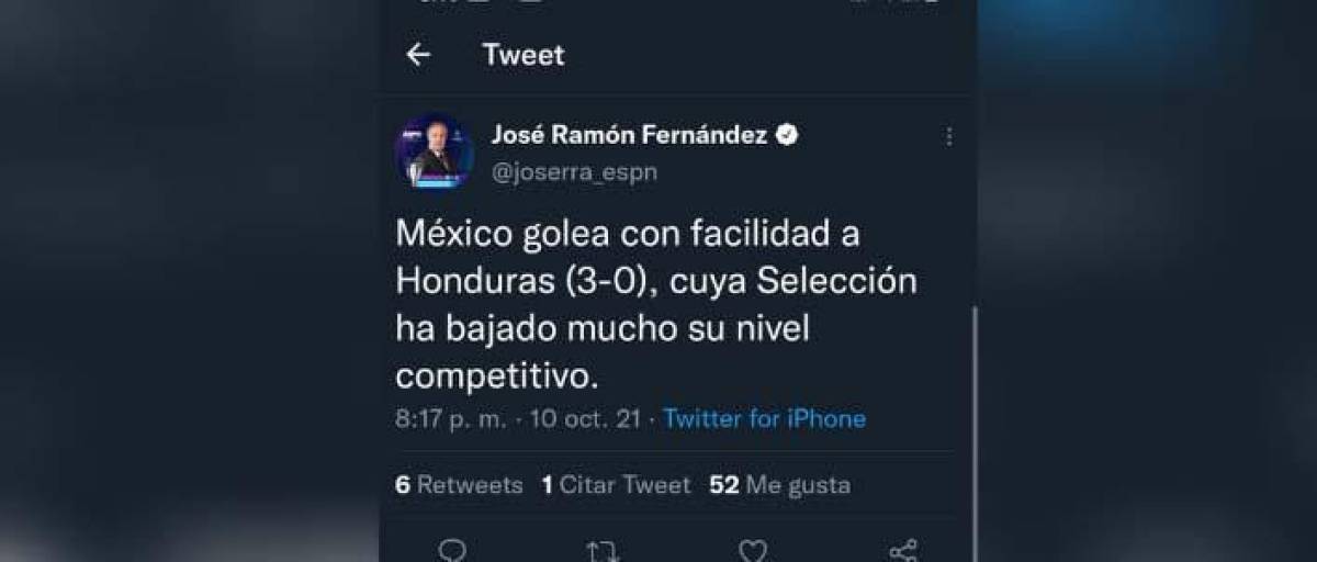 José Ramón Fernández de ESPN: “México golea con facilidad a Honduras, cuya selección ha bajado mucho su nivel competitivo”.