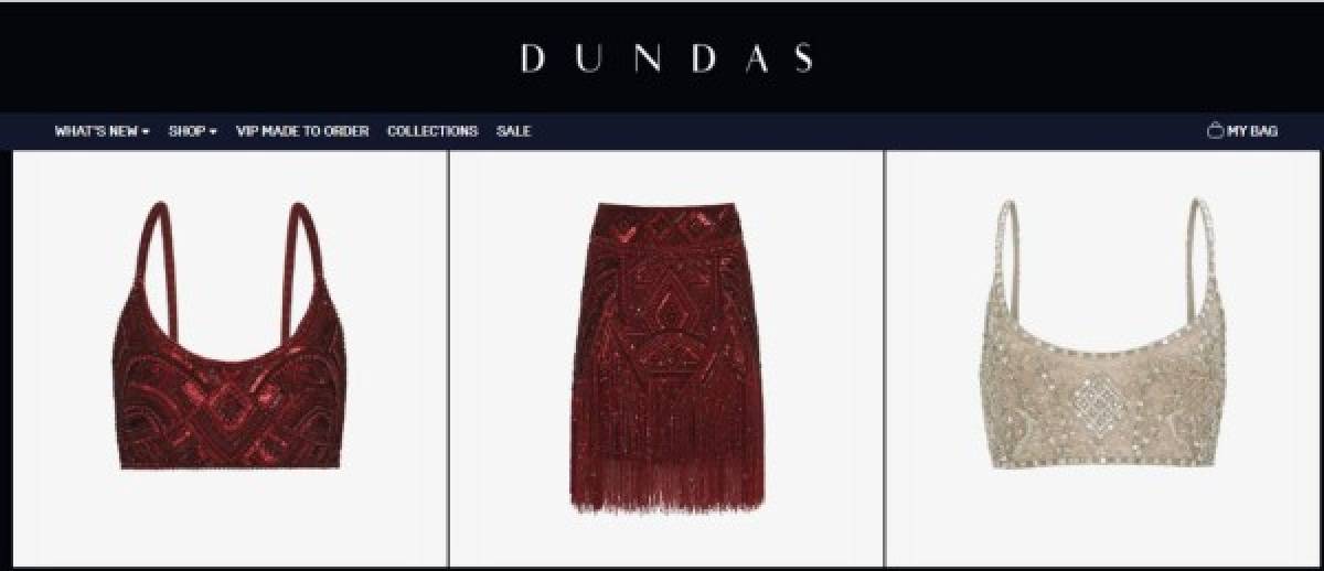 Los looks de Shakira se pueden encontrar en forma de replica en la tienda digital de dundasworld.com con precio fijo de 2180 euros, unos 2400 dólares, la pieza.