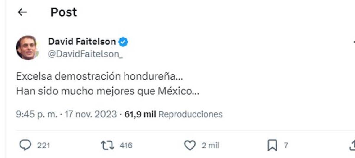 Faitelson se rindió y tuvo palabras de elogios para la selección de Honduras. 