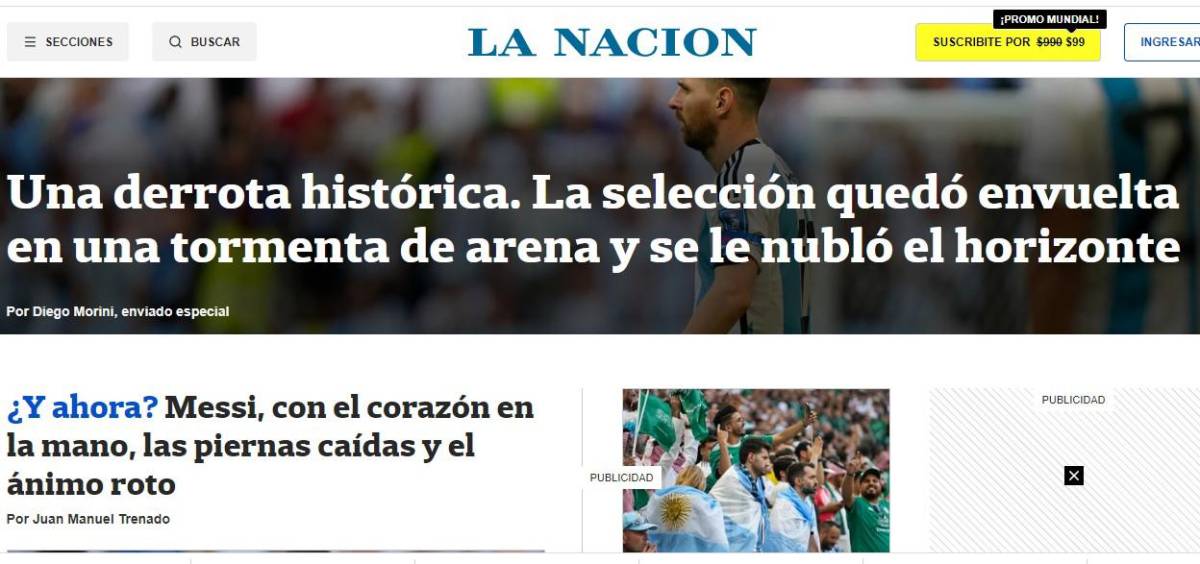“Argentina se durmió”: Así vieron los medios argentinos la derrota en su debut en Qatar