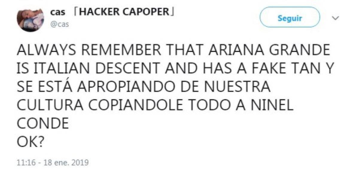 Pero el parecido con Ninel Conde es lo único gracioso del video. La rapera Princess Nokia acusó a Ariana Grande de copiar el ritmo de su tema 'Mine' para usarlo en '7 Rings'.