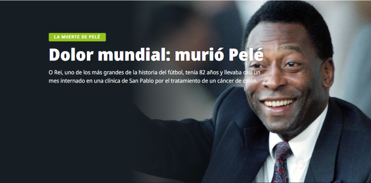 Diario Olé de Argentina: “Dolor mundial: murió Pelé” .