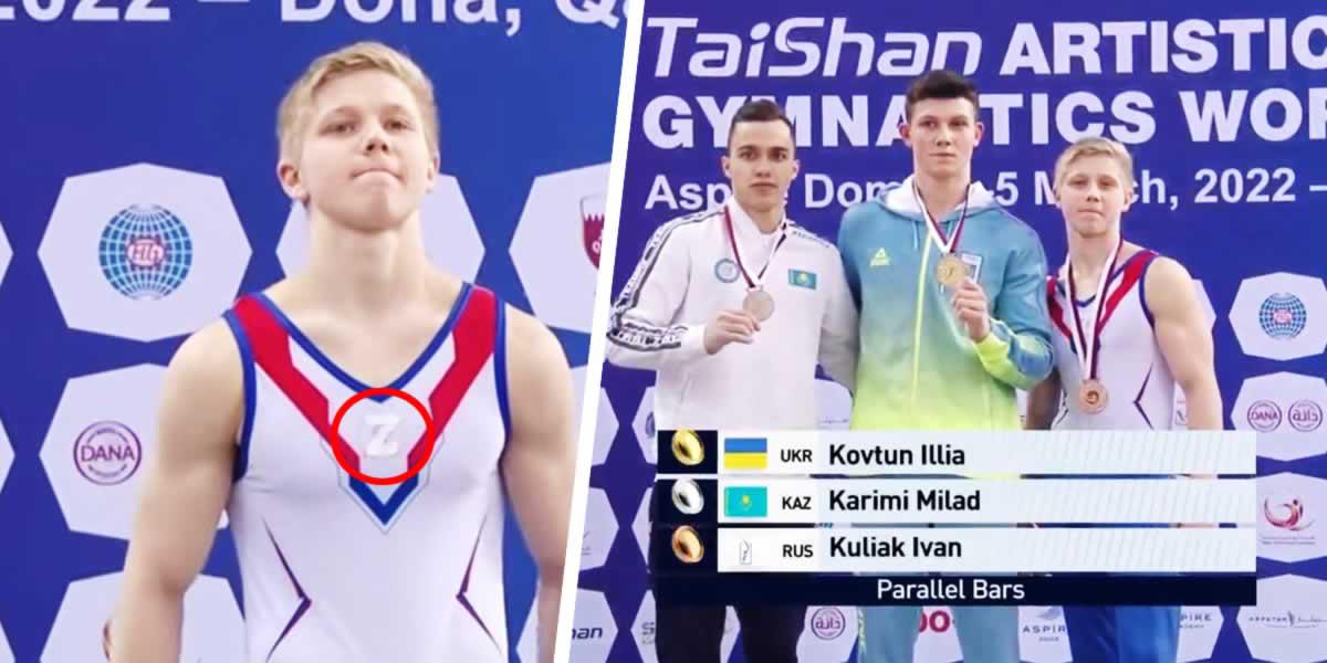 ¡Polémica! Gimnasta ruso sube al podio presumiendo un símbolo a favor de la guerra Rusia-Ucrania