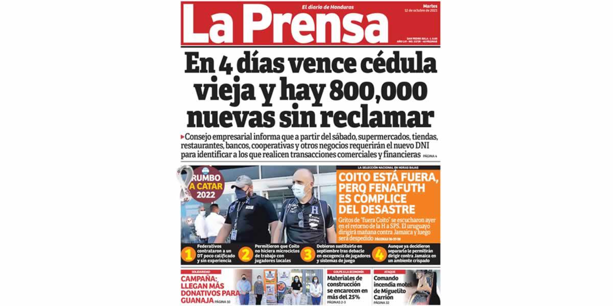 La portada de Diario La Prensa informando en exclusiva el despido de Fabián Coito.