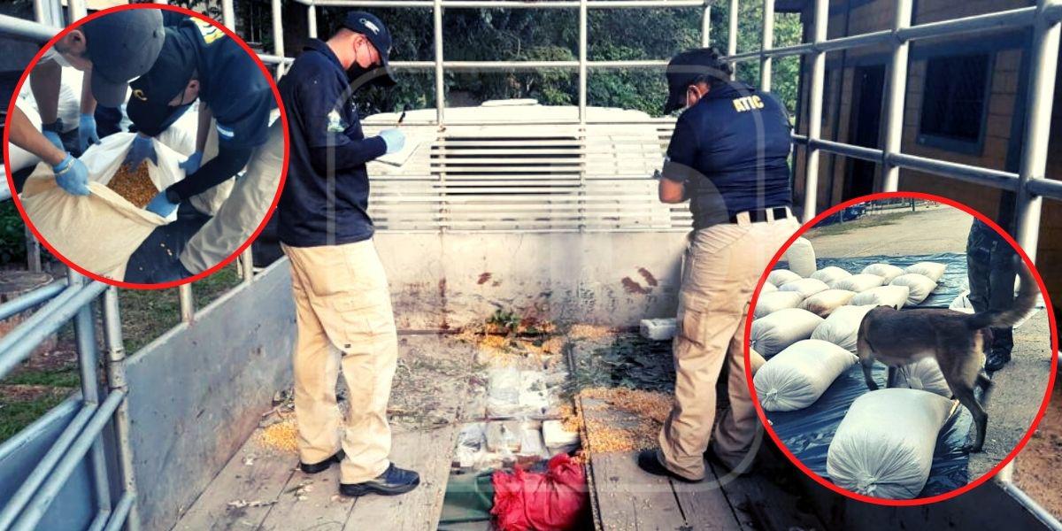 Hallan 108 kilos de cocaína escondidos en camión cargado de maíz