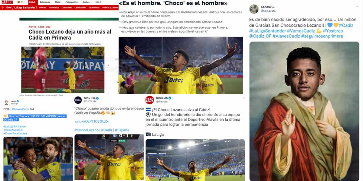 En España y en otros países han destacado el gol del hondureño Antony ‘Choco‘ Lozano que salvó al Cádiz del descenso en la Liga Española tras ganar al Alavés (0-1) en la última jornada.