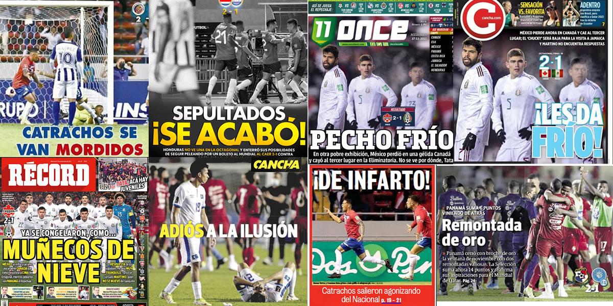 Así amanecieron las portadas de los principales diarios deportivo en la Concacaf tras la octava jornada de las eliminatorias rumbo al Mundial. Honduras sufrió otro revés y dice adiós a Qatar-2022.