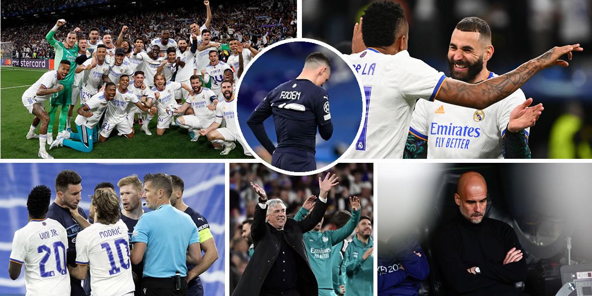 Las imágenes de la heroica remontada del Real Madrid (3-1 global 6-5) contra el Manchester City para clasificar a la final de la Champions League 2021-2022 en una noche histórica en el estadio Santiago Bernabéu.