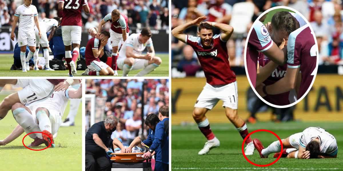 El centrocampista inglés Ashley Westwood, del Burnley, sufrió una terrorífica lesión en el partido contra el West Ham por la Premier League y su rival que lo lesionó terminó llorando desconsolado.