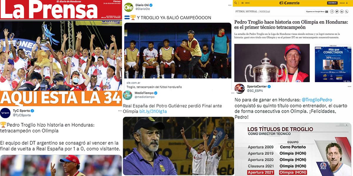 ¡Olimpia en el mapa mundial! Los periódicos de varios países del planeta destacaron al equipo de Pedro Troglio tras conquistar el tetracampeonato en la Liga Nacional de Honduras.