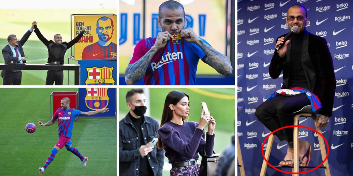 Las imágenes de la presentación de Dani Alves como nuevo jugador del FC Barcelona. El lateral brasileño lució muy feliz y emocionado por volver al Camp Nou.