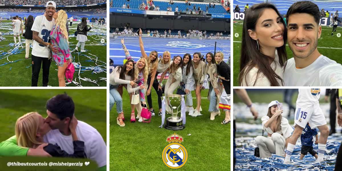 Los futbolistas del Real Madrid celebraron el título de la Liga Española en el campo del estadio Santiago Bernabéu y lo hicieron acompañados por sus bellas novias.