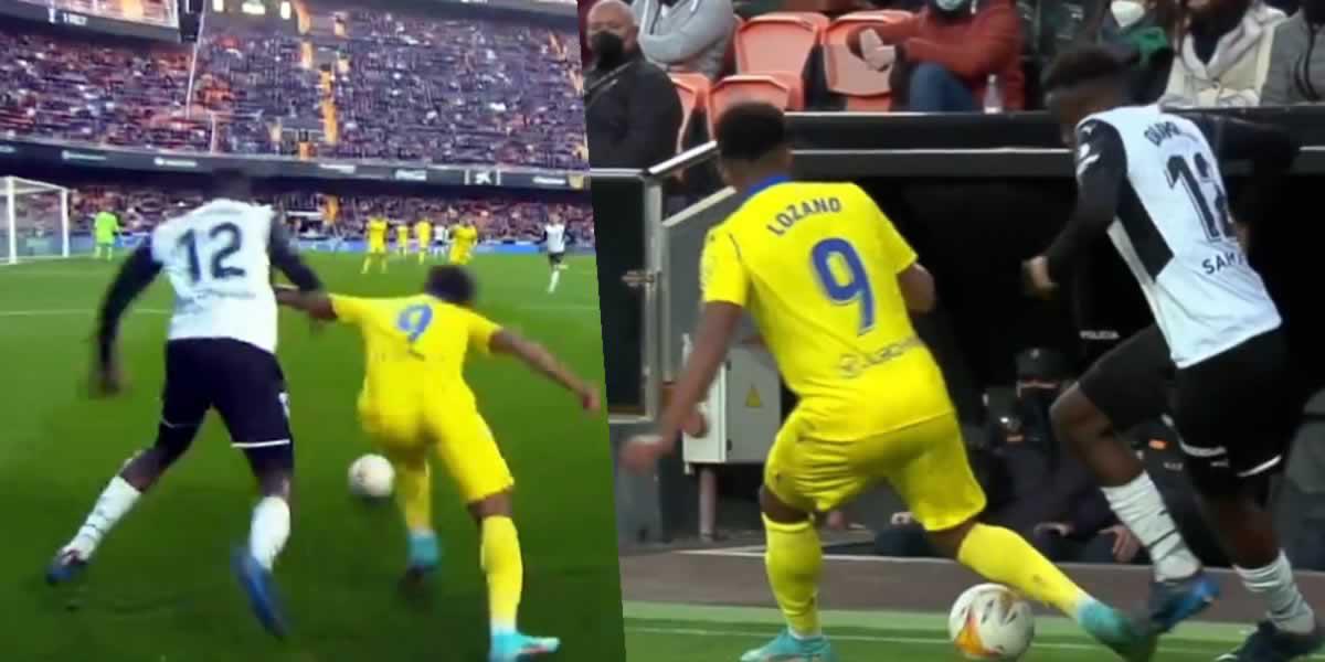 El tremendo caño que sufrió ‘Choco’ Lozano por parte de Mouctar Diakhaby en el Valencia-Cádiz