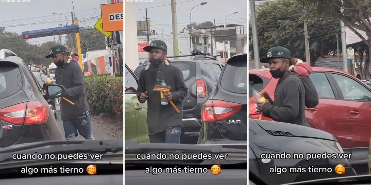 Video viral: joven se gana la vida limpiando parabrisas sin abandonar a su perrito