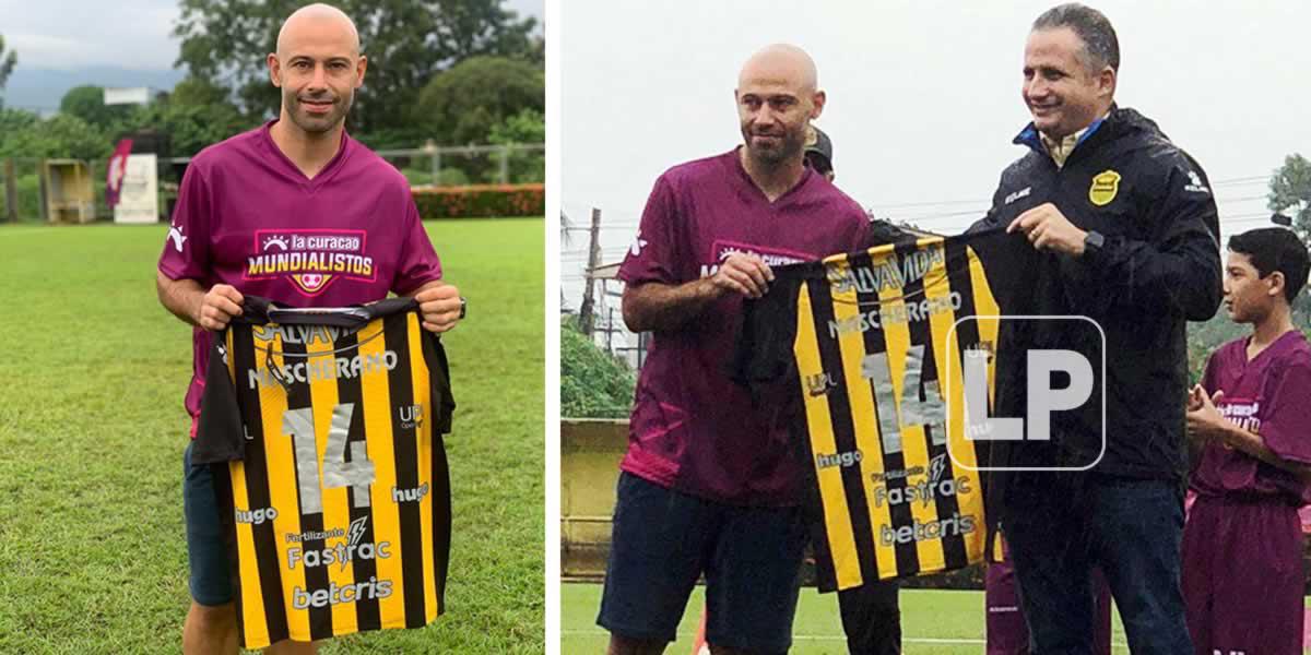Real España le regala camiseta del equipo aurinegro a Javier Mascherano