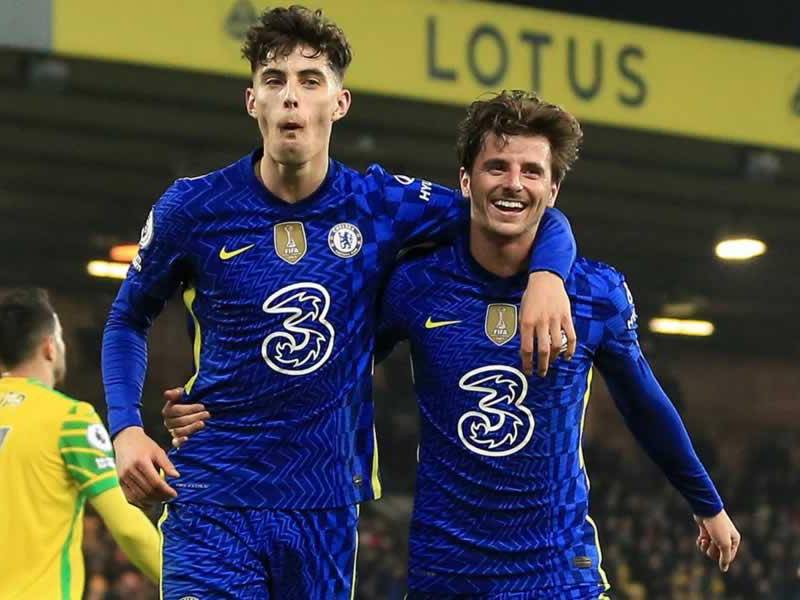 Kai Havertz y Mason Mount, goleadores del Chelsea en el partido frente al Nowrich.