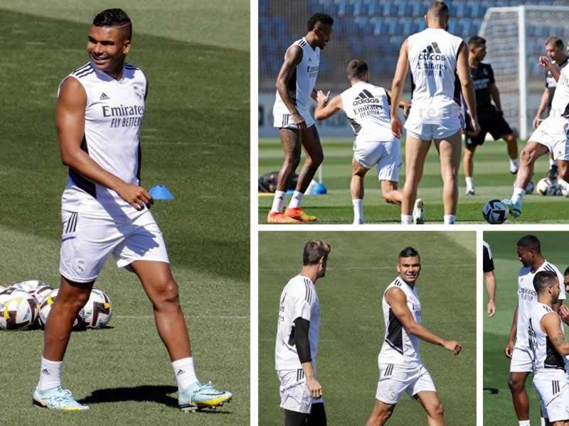 Carlos Henrique Casemiro no completó todo el entrenamiento en la Ciudad Deportiva de Valdebebas, que inició sonriente, mostrando su felicidad, pero se retiró al acabar la parte de calentamiento ya sin la presencia de los medios de comunicación, en el que fue su último día en el Real Madrid por su despedida en el vestuario.
