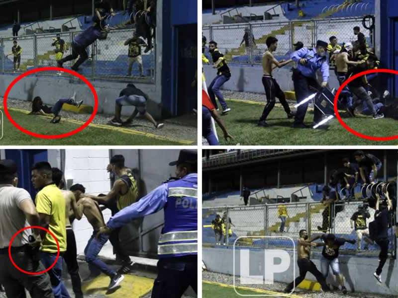 El clásico sampedrano Real España-Marathón se suspendió tras una invasión de cancha de aficionados. Algunos hinchas aurinegros fueron captados agrediendo con dureza a una mujer en un costado del estadio Morazán.